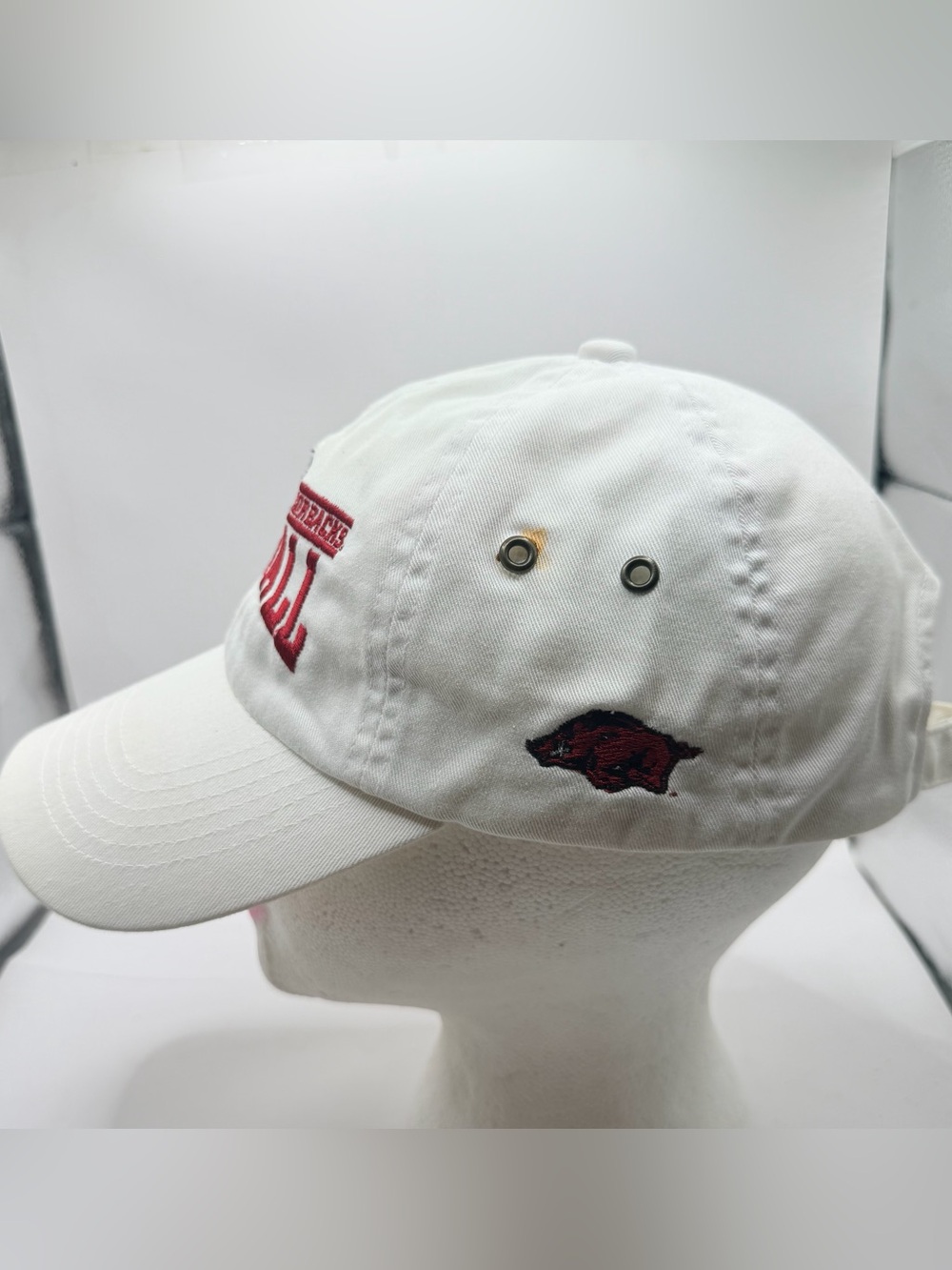 Arkansas Razorbacks Baseball White Cap with Red Embroidery - Picture 2 of 8